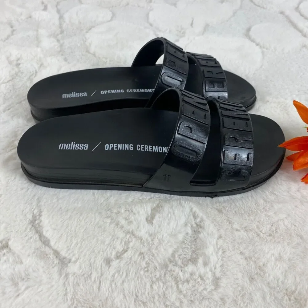 Melissa x Opening Ceremony Womens Black Flipp Slides Rubber Sandals Size 6